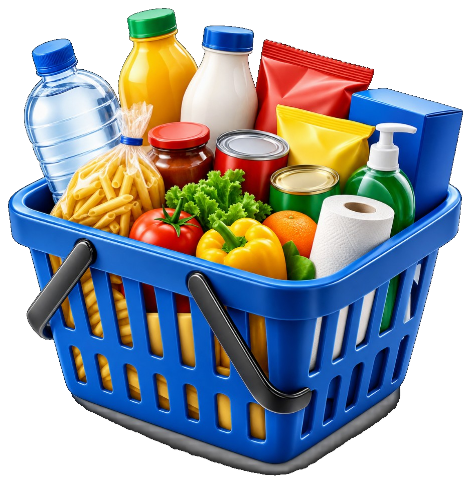 Shopping basket of grocery products